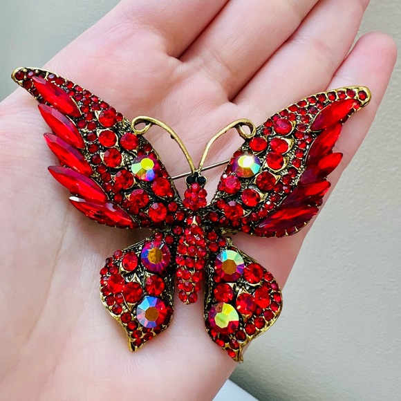 Jewelry - Breathtakingly beautiful tomato red rhinestone brooch new without tags